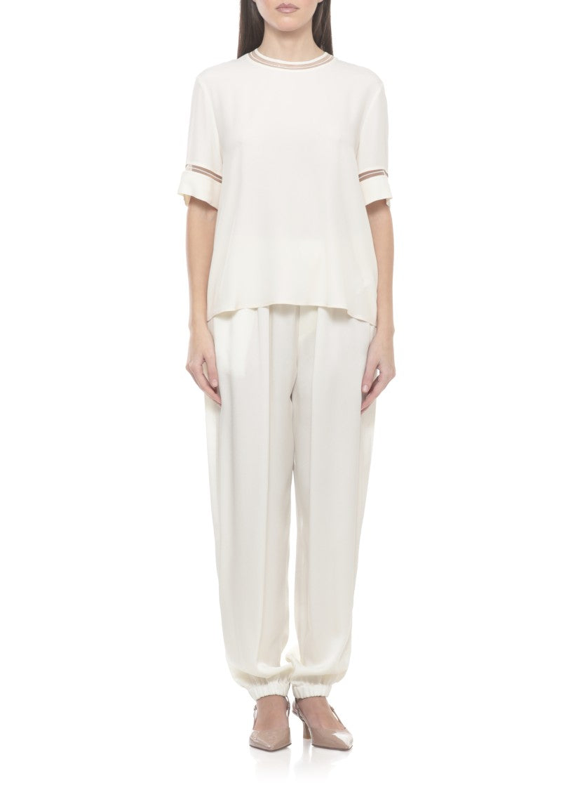 Fabiana Filippi Ivory Lightpoint Detail Silk-Blend T-Shirt