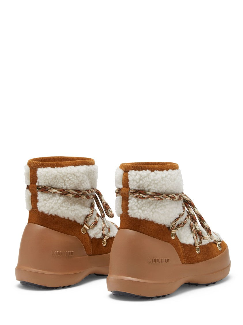 Moon Boot Lace-Up Shearling Boots With Cow Suede Accents