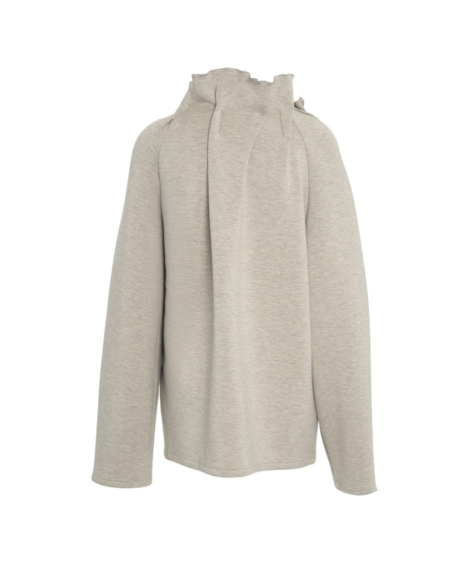 Viktoria Chan Light Grey Sweatshirt With Distinctive Ruffled Neckline