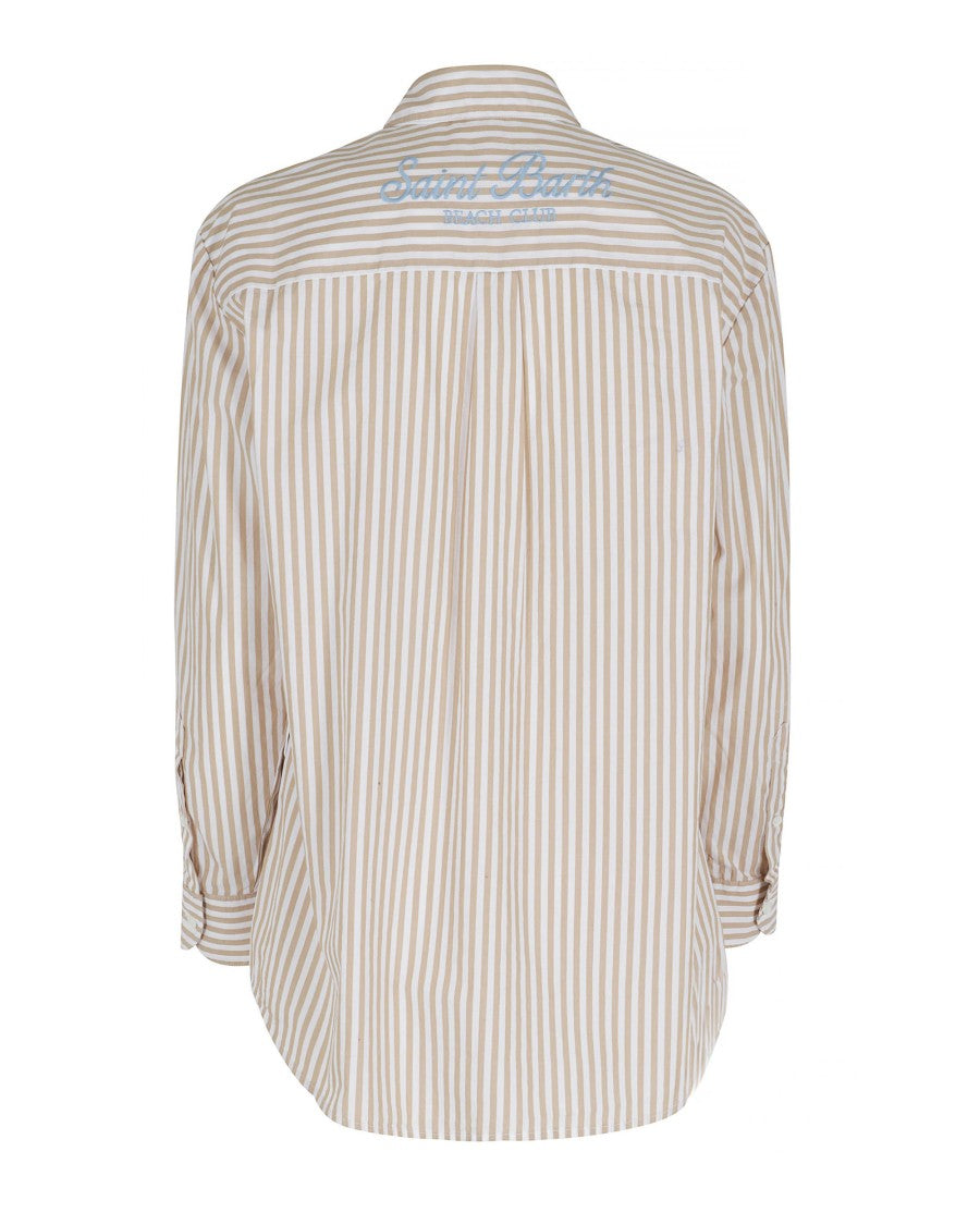 Mc2 Saint Barth Striped Cotton Poplin Shirt With Classic Collar And Oversized Fit