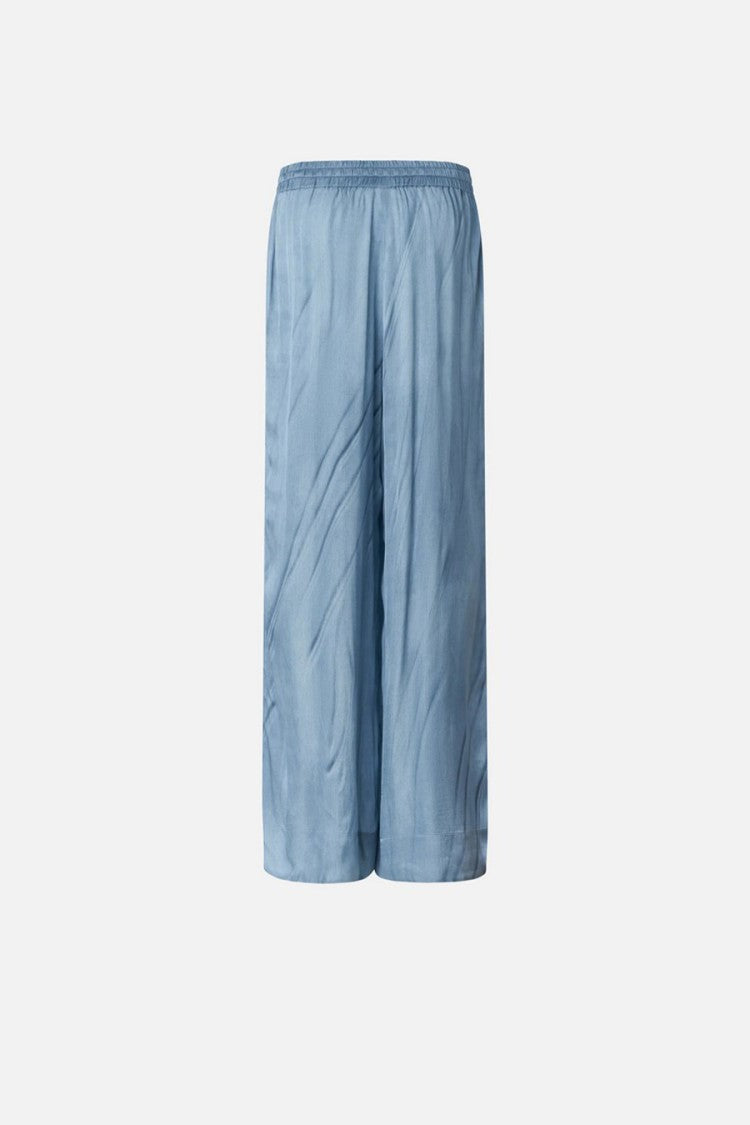 Pinko Blue Floral Embroidery Satin Viscose Wide-Leg Pants