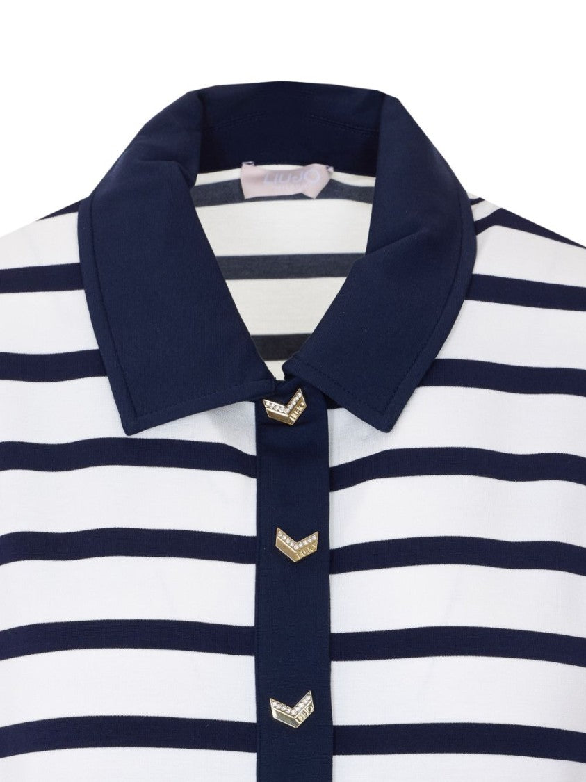 Liu Jo Blue Striped Buttoned Short-Sleeve Dress