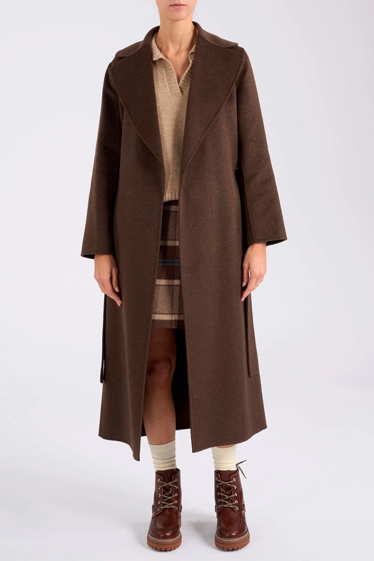 Max Mara Brown Smmpace Belted Wrap Virgin Wool-Blend Coat