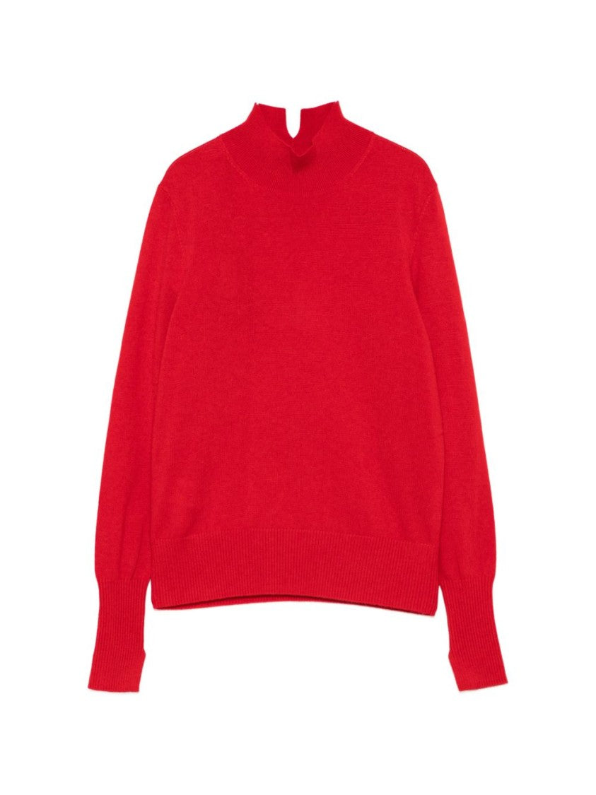 Pinko High Neck Notch Detail Ribbed Accents Sweater