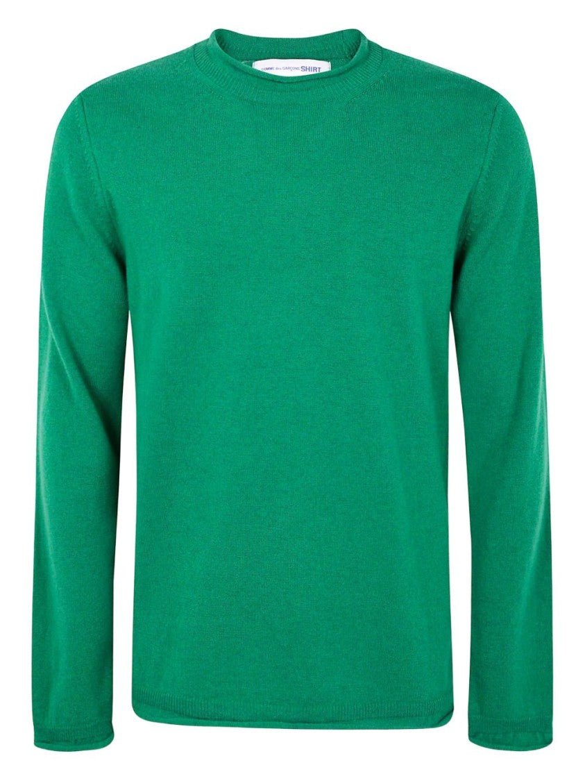 Comme Des Garçons Green Wool Knit Sweater With Ribbed Cuffs And Hem