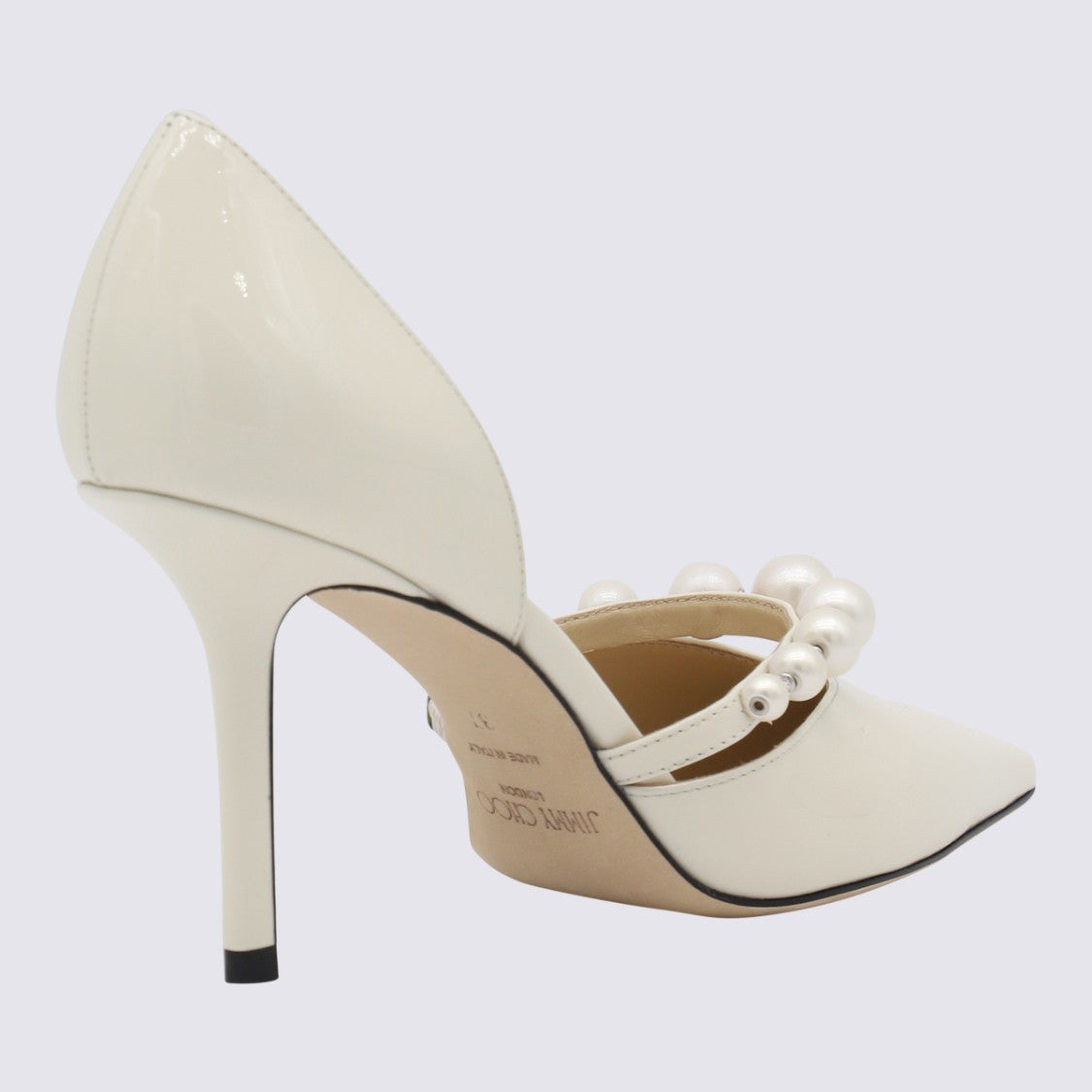 Jimmy Choo Glossy High-Heeled Pump With Pearl Embellishments