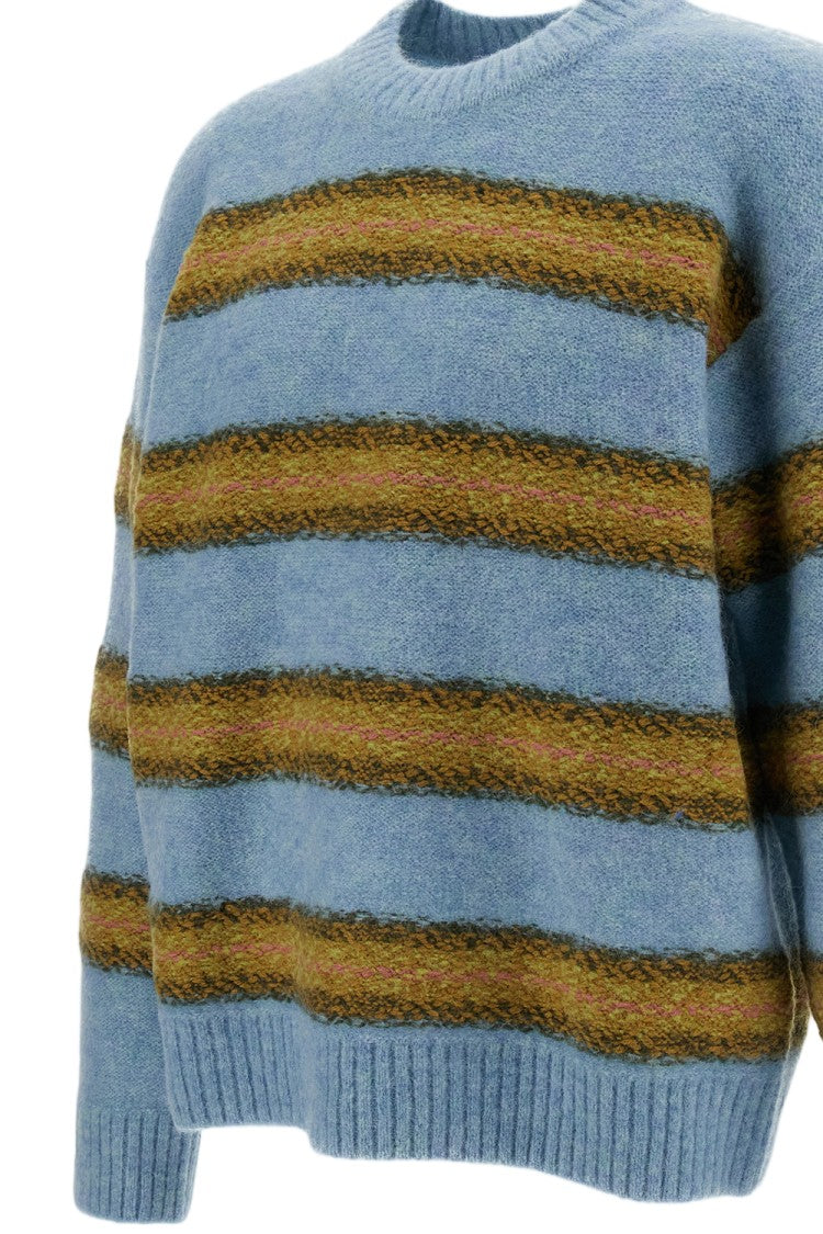Dries Van Noten Shaker-Knit Crewneck Sweater With Multicolored Stripe Motif