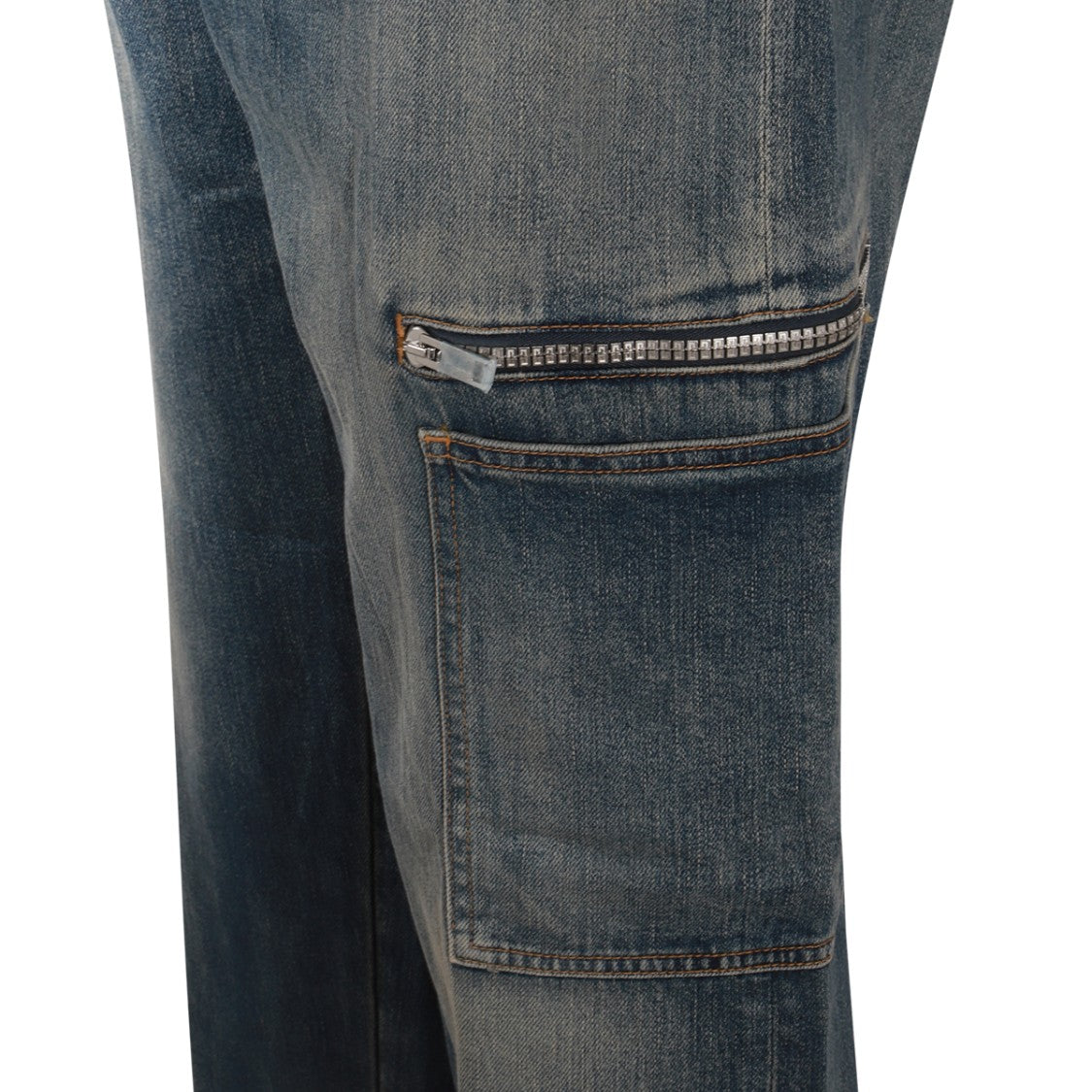 Givenchy Blue Washed Cotton Blend Cargo Jeans