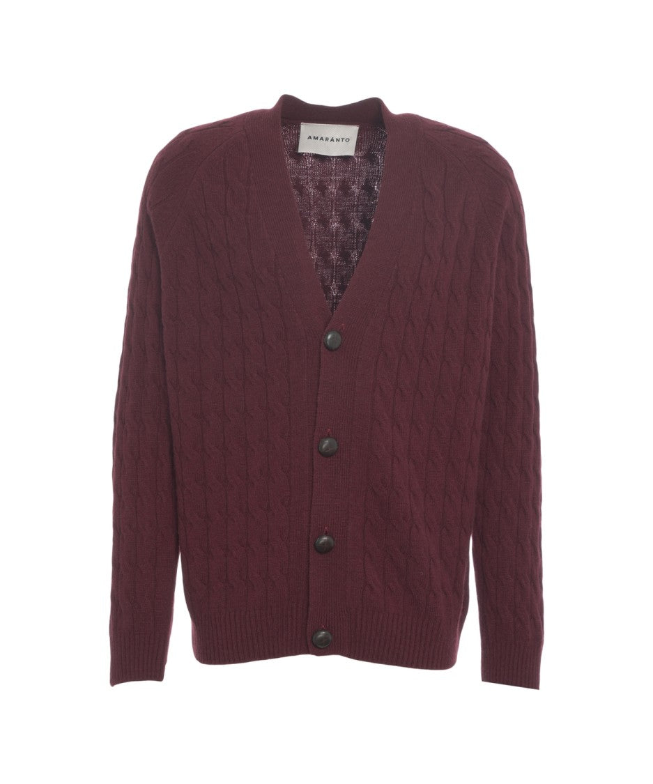 Amaranto Cable Knit Cardigan With Deep V-Neck And Button Closures
