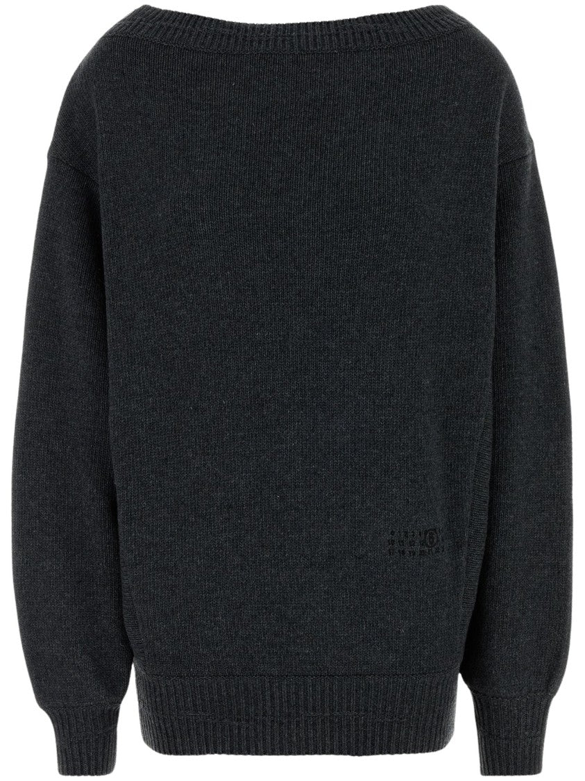 Mm6 By Maison Margiela Relaxed Black Sweater With Long Sleeves And Ribbed Finish