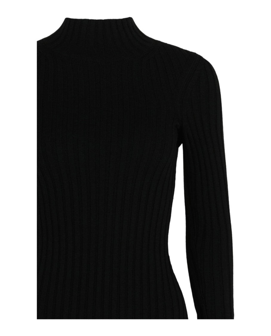 Balenciaga Flat Knit Stretch Wool Mini Dress With Mock-Neck And Ribbed Detailing