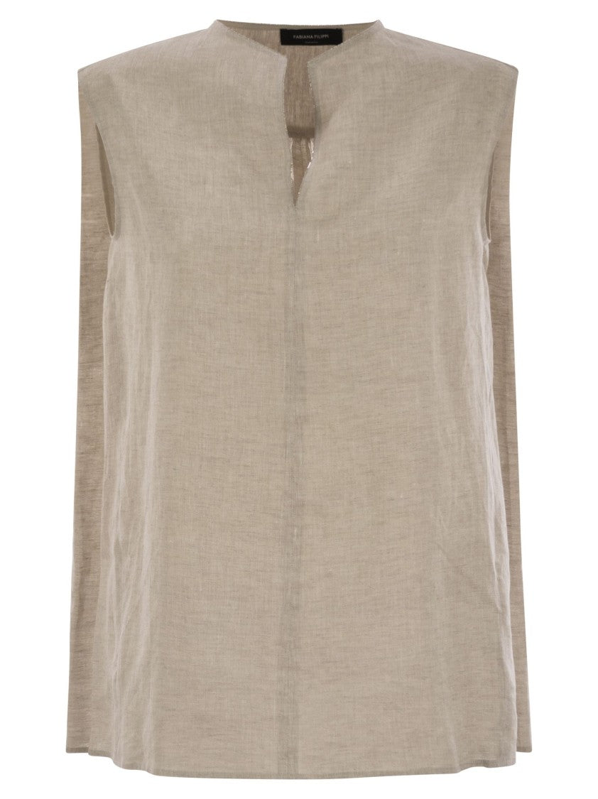 Fabiana Filippi Sleeveless Linen Top With Gathered Back