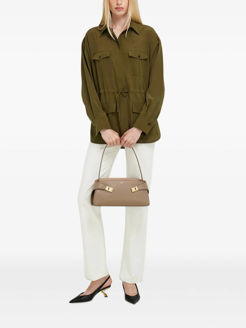 Salvatore Ferragamo Elongated Calf Leather Shoulder Bag With Gold-Tone Hardware
