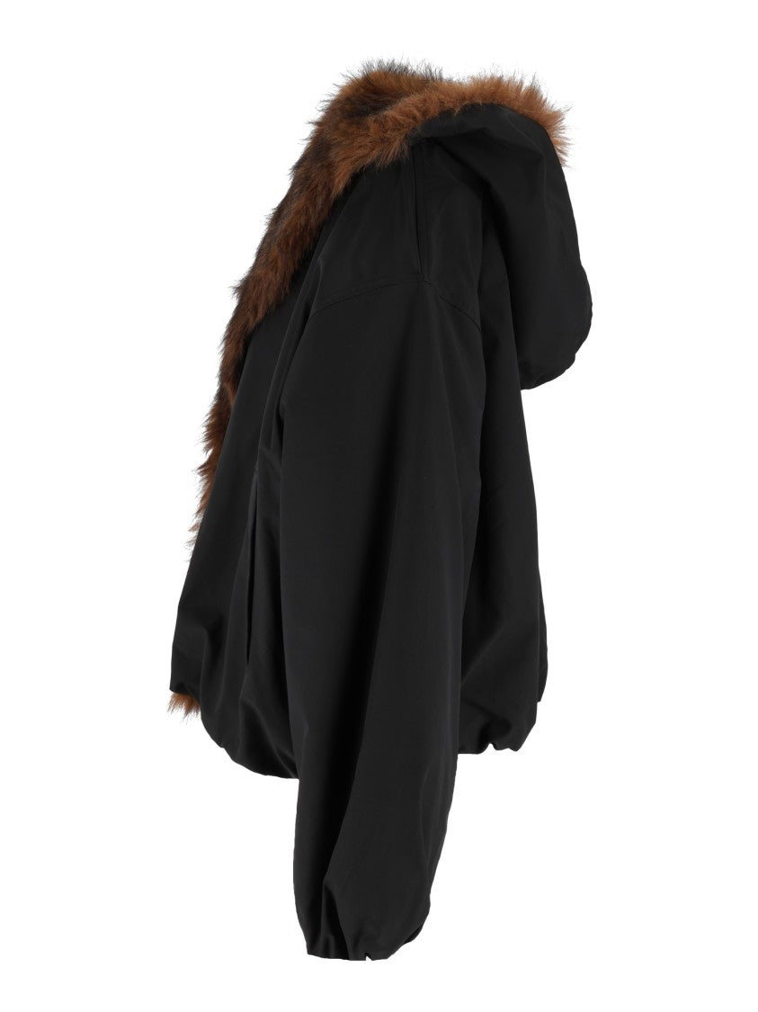 Eleh Black Cropped Faux Fur Trim Jacket