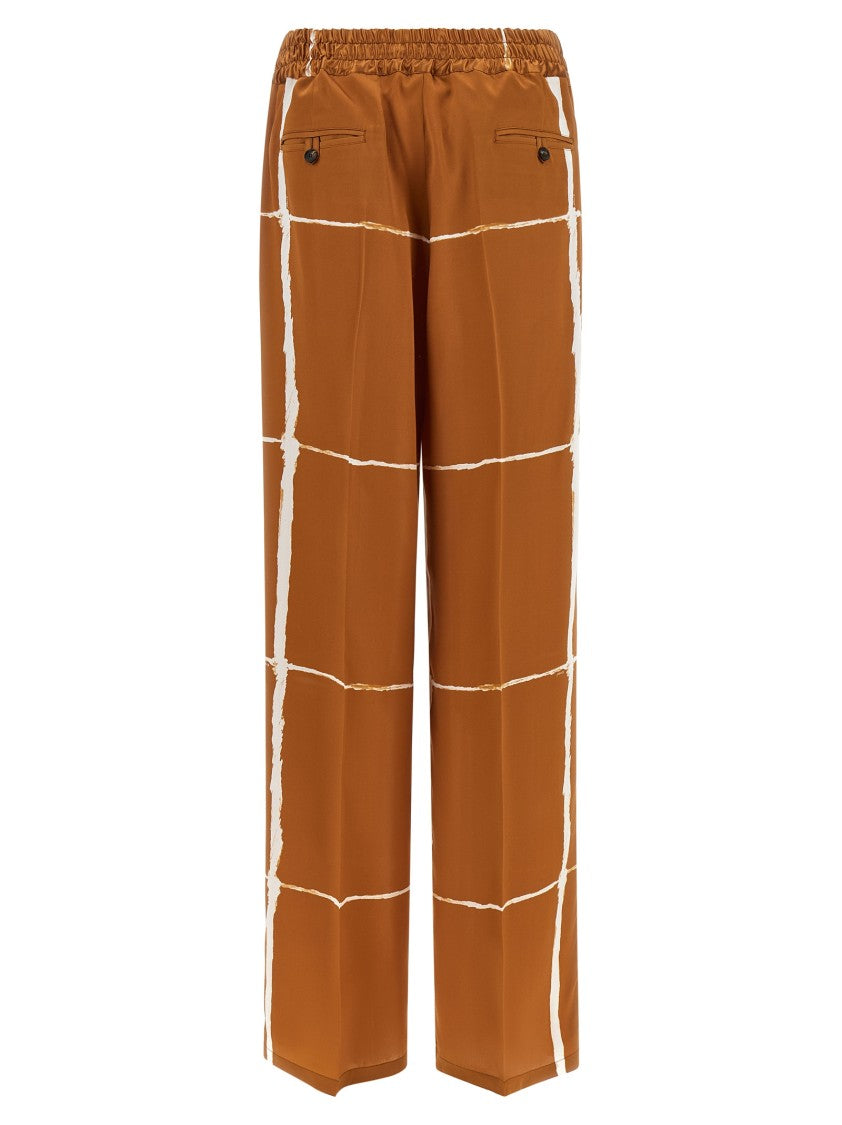 Kiton Stretch Silk Satin Pants With Velvet Logo Waistband