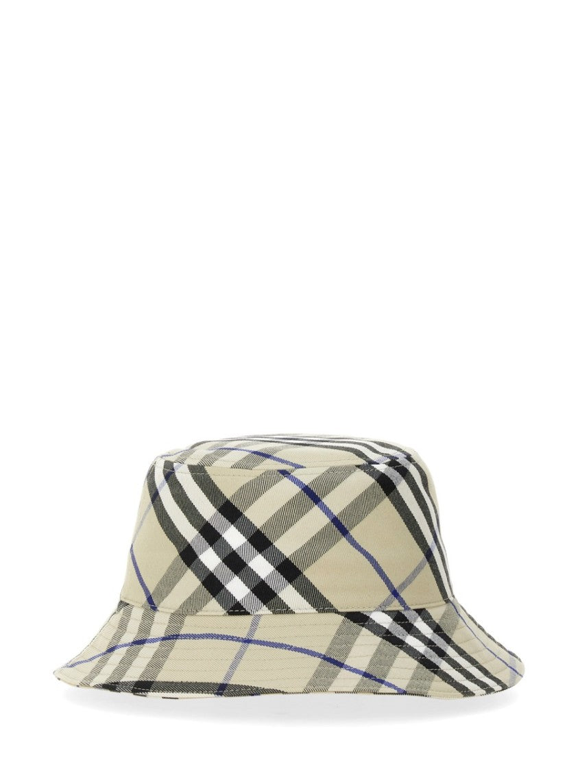 Burberry Plaid Bucket Hat With Structured Brim And Logo