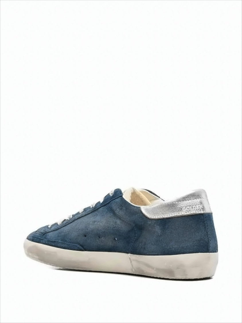 Golden Goose Distressed Blue Suede Low-Top Sneakers