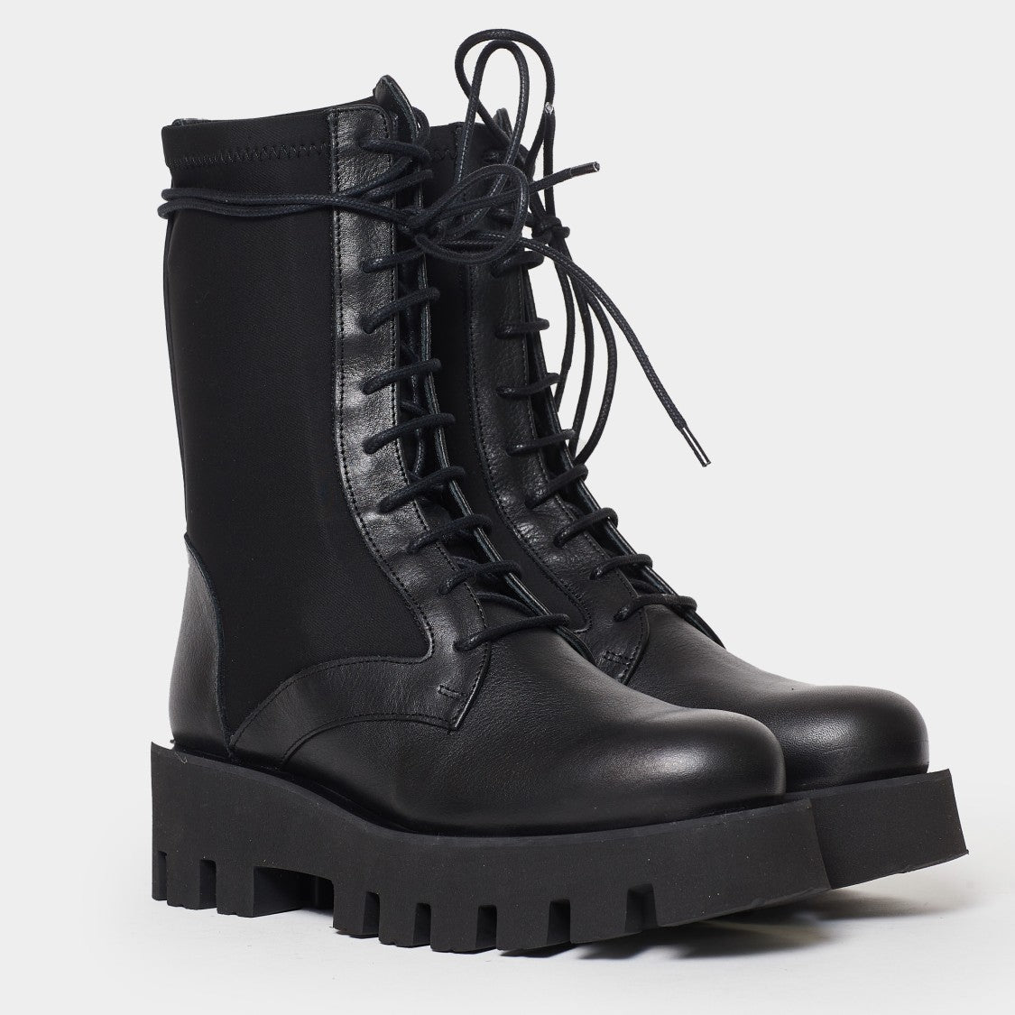 Paloma Barceló Neoprene-Accented Black Leather Ankle Boots