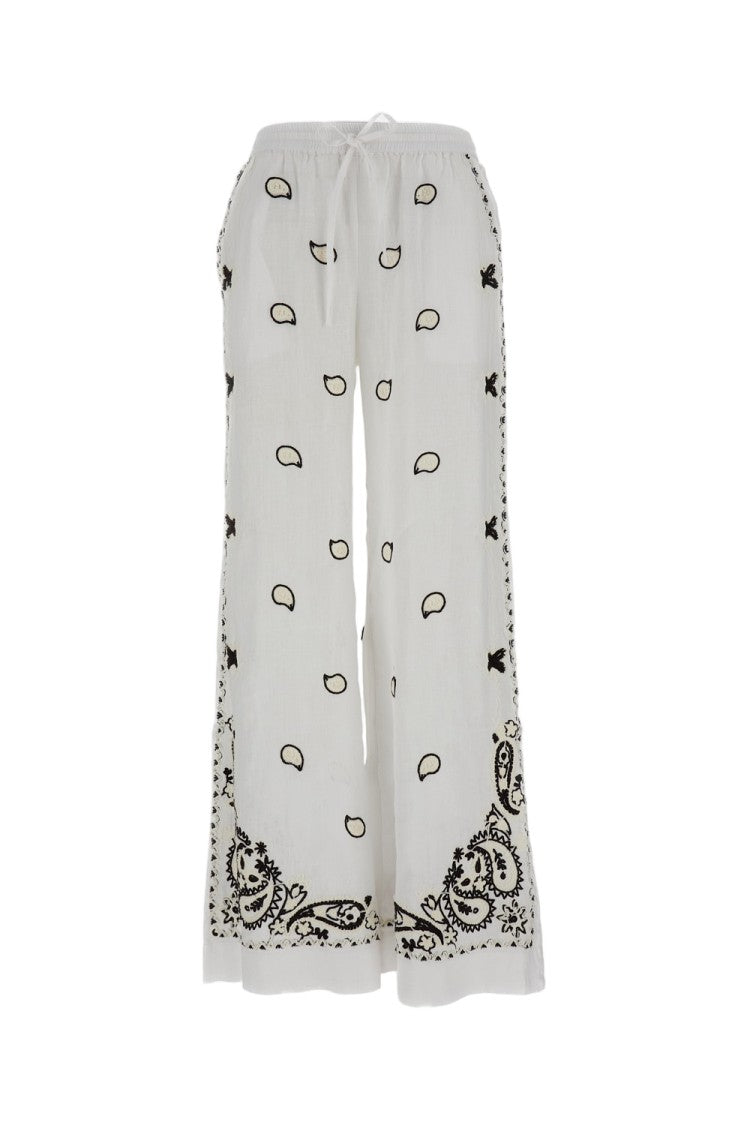 Parosh Wide Leg Linen Trousers With Delicate Embroidery