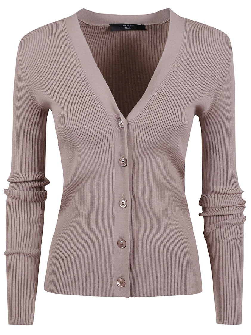 Max Mara Ribbed Viscose Cardigan With Deep V-Neck
