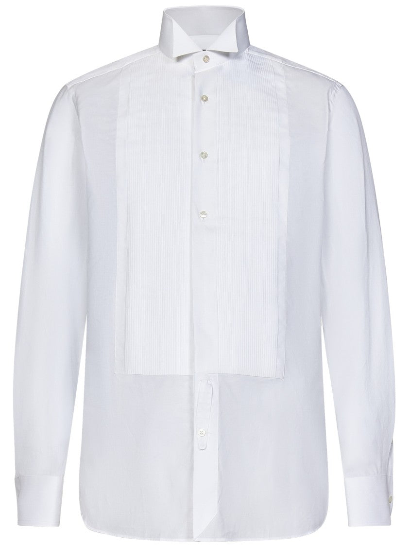 Tom Ford White Cotton Tuxedo Shirt With Pleated Plastron