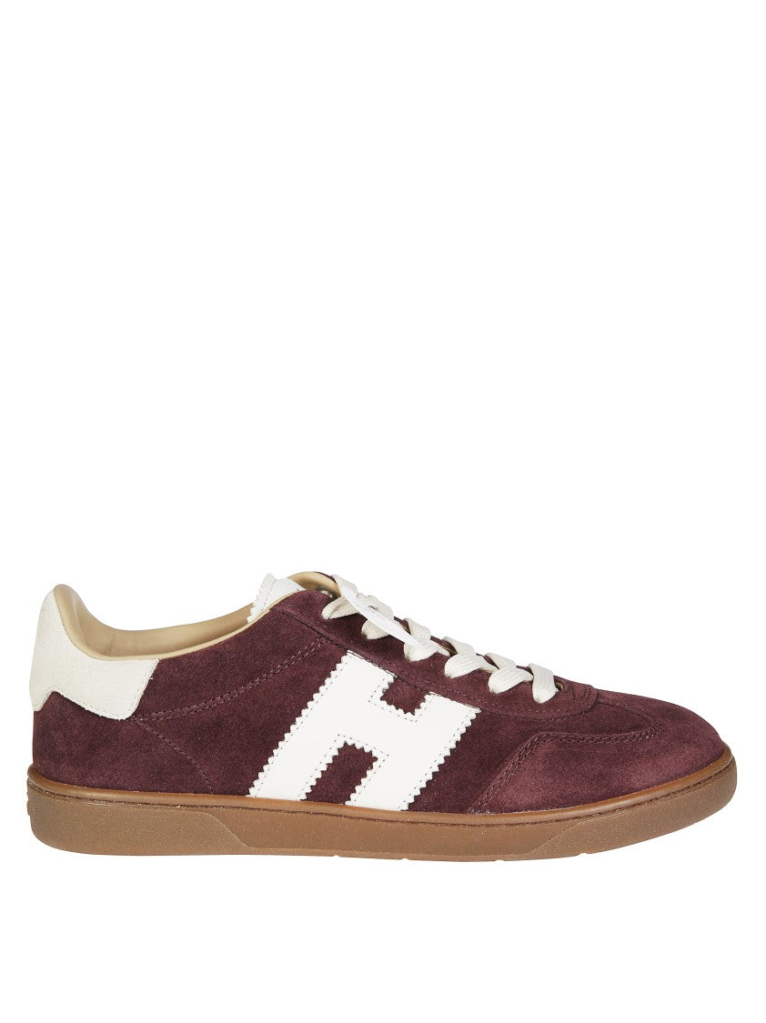 Hogan Burgundy Suede Low-Top Sneakers With Contrasting Logo