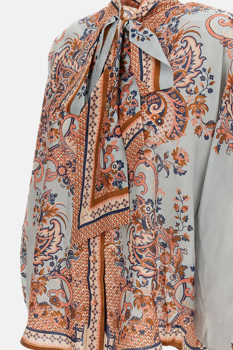 Zimmermann Paisley Floral Pure Silk Blouse With Self-Tie Neck Detail