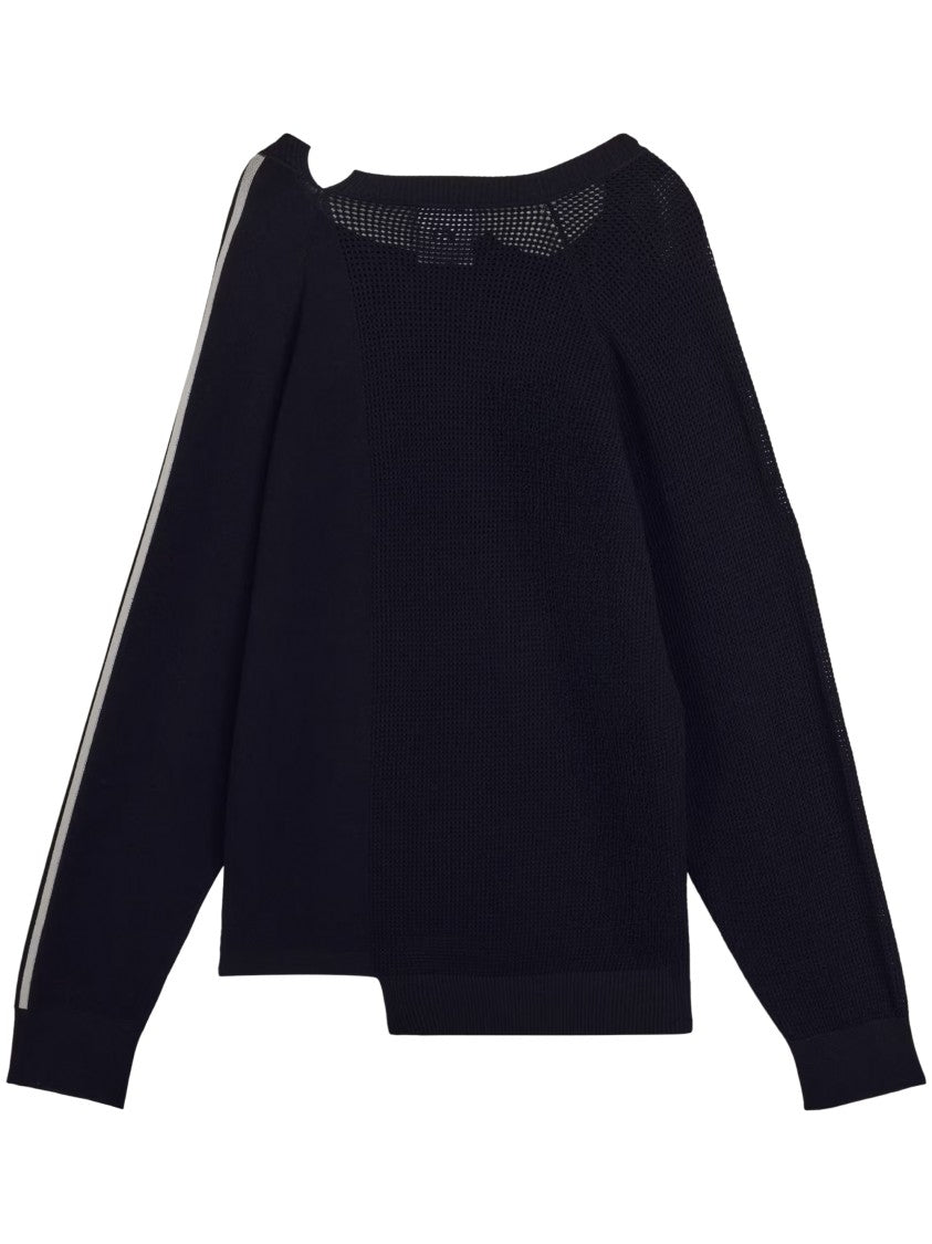 Y-3 Asymmetrical Black Knit Sweater With Contrasting Stripe