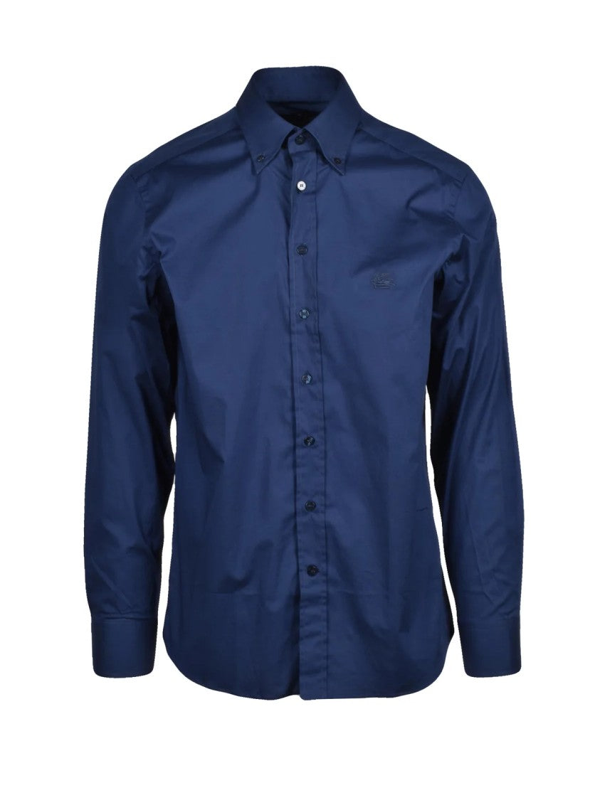 Etro Blue Stretch Cotton Shirt