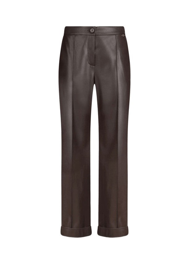 Liu Jo Coated Brown Wide-Leg Pants With Pressed Crease And Cuffed Hem