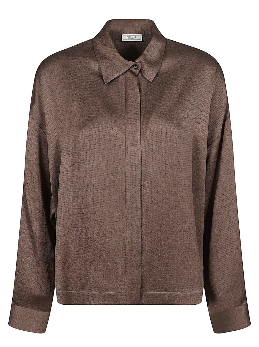 Peserico Fluid Hammered Satin Shirt With Sail Collar And Side Slits
