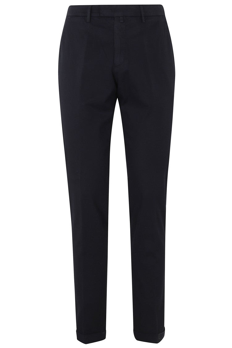 Briglia Blue Side Slanted Pockets Belt Loops Cotton-Blend Straight-Leg Pants