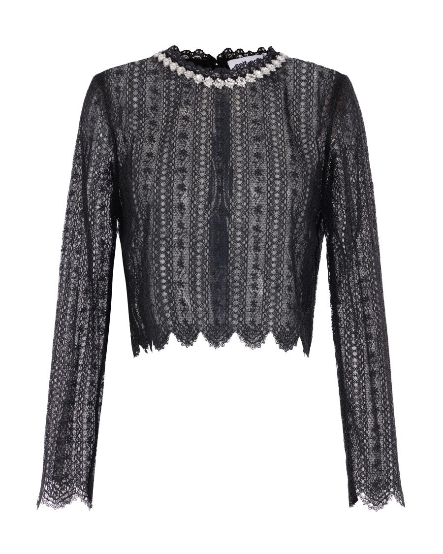 Self-Portrait Floral Lace Top With Crystal Detail