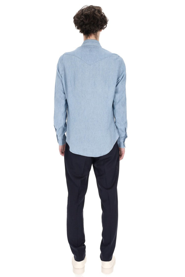 Eleventy Texas Denim Lyocell-Linen Casual Shirt