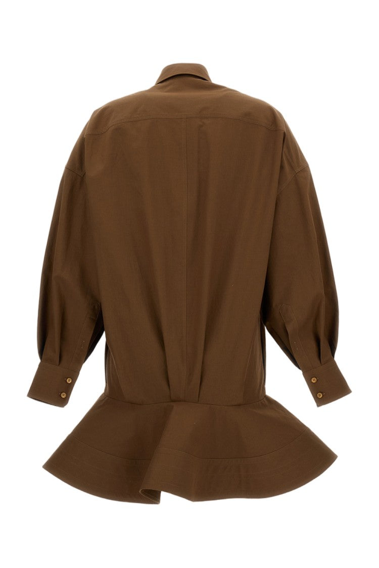 Stella Mccartney Structured Washed Cotton Peplum Shirt Dress