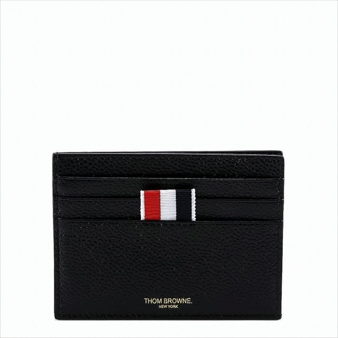 Thom Browne Textured Cowhide Leather Card Wallet With Iconic Striped Tab