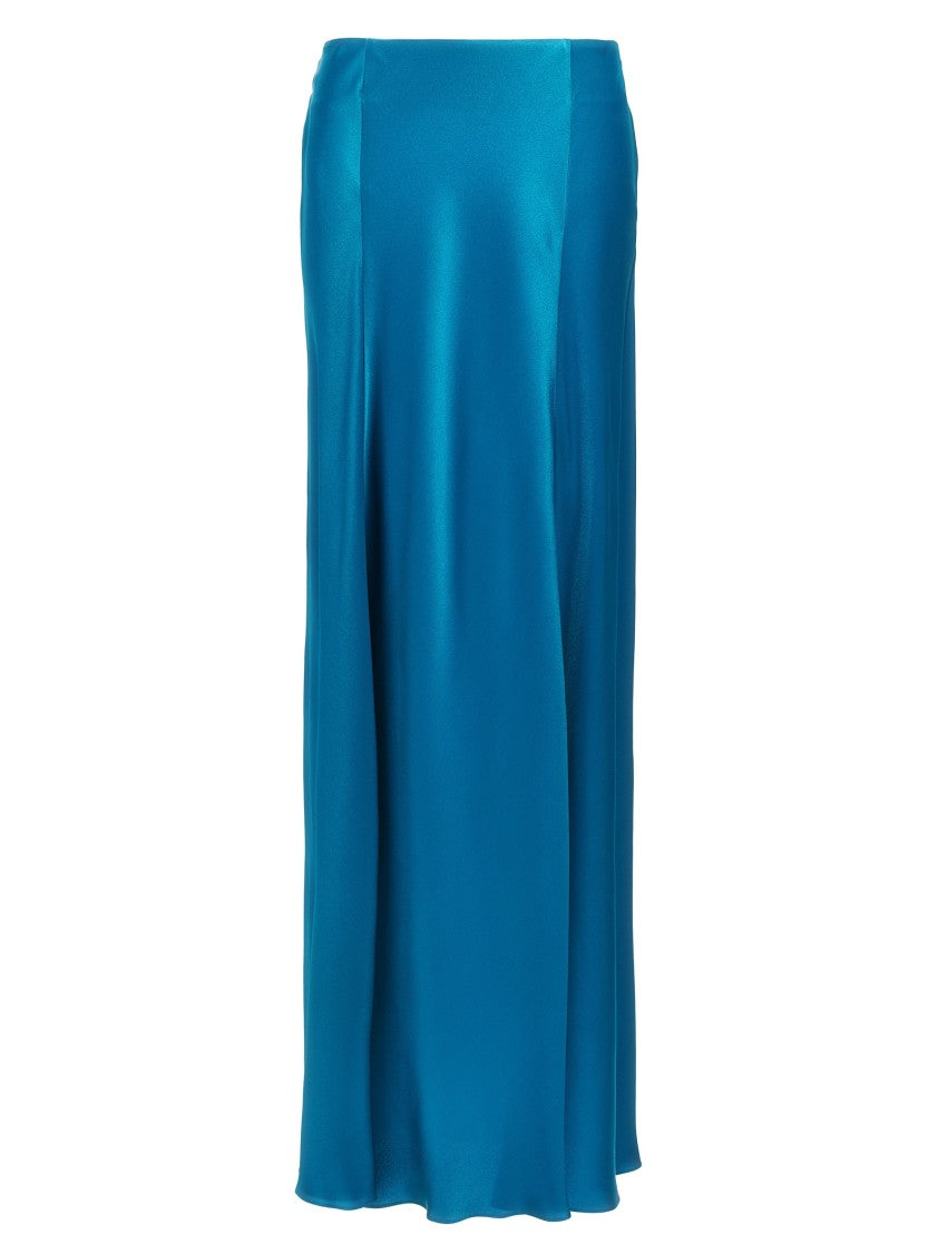 Alberta Ferretti High-Waisted Flared Blue Satin Skirt