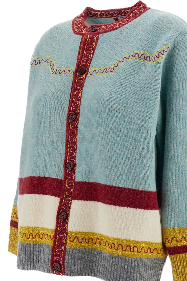 Bode New York Rock Candy Hand-Knit Boucle Wool Cardigan