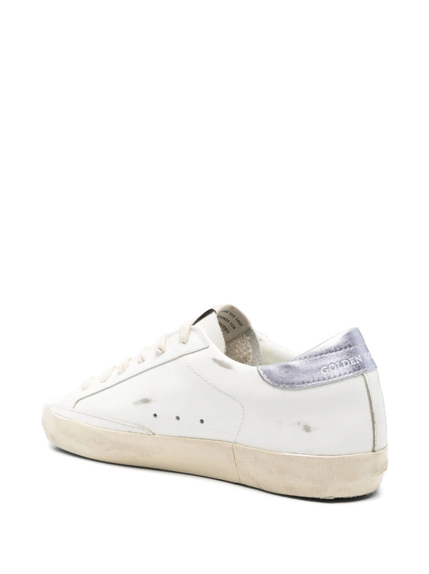 Golden Goose White Leather Sneakers With Glittery Star And Distressed Sole