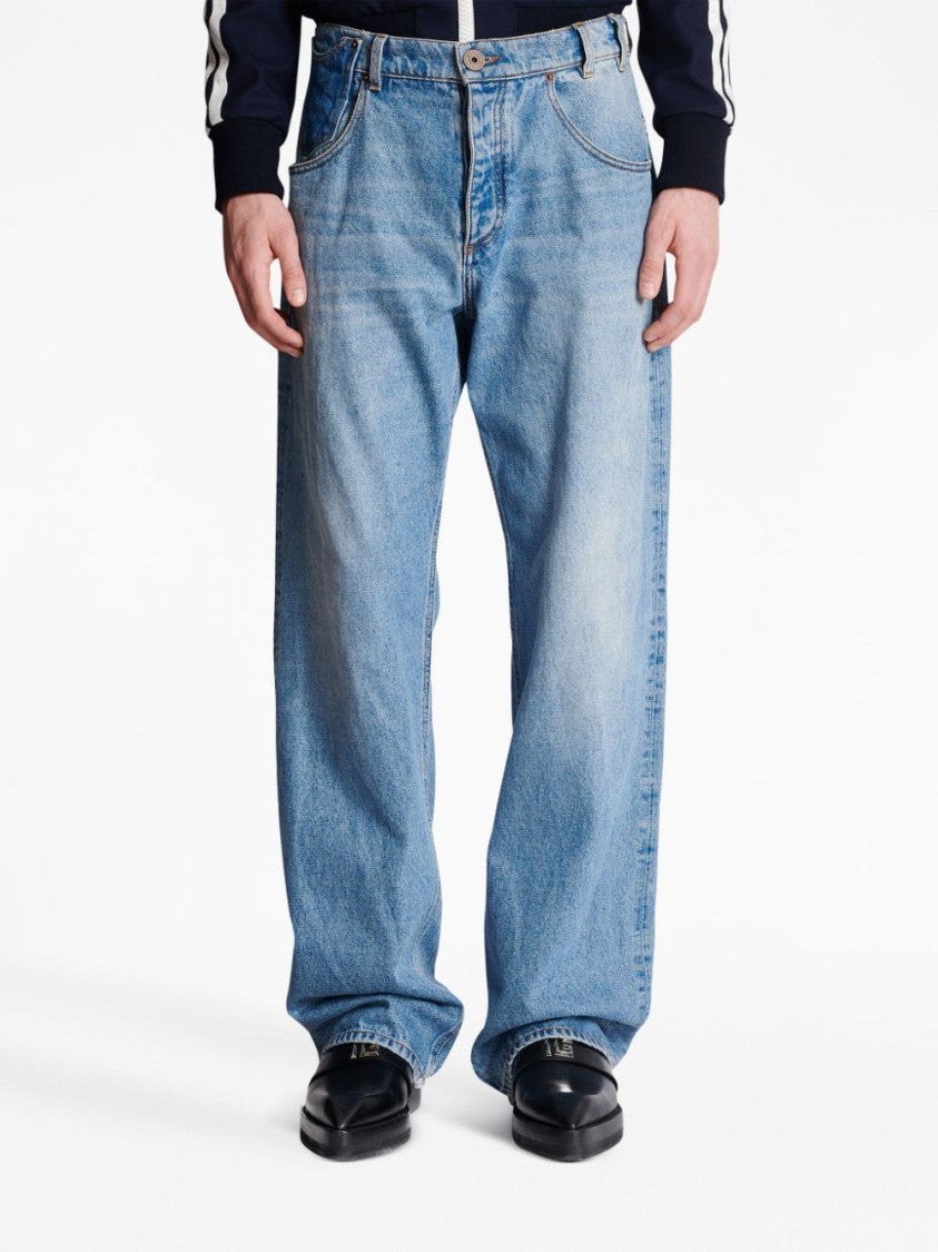 Balmain Contrast-Pocket Wide-Leg Denim Jeans