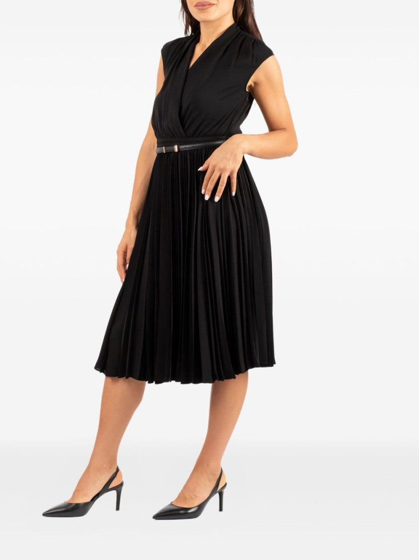 Max Mara Elegant Black Midi Dress With Pleated Skirt