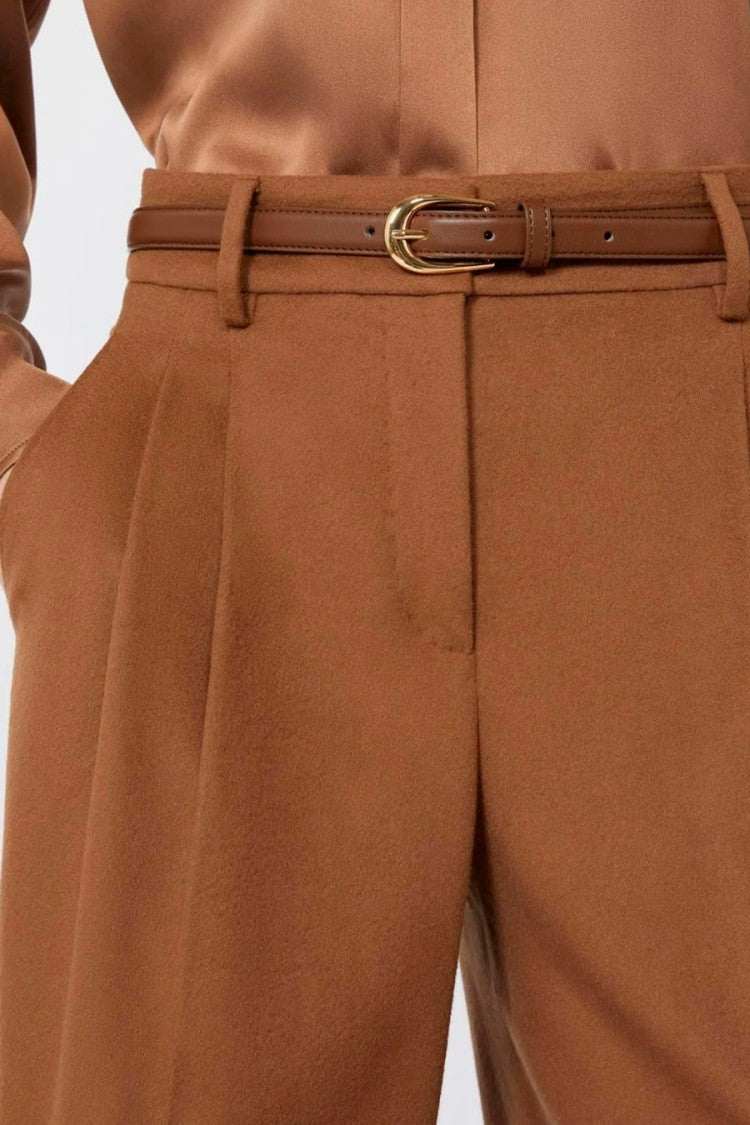 Max Mara Camel Mstcocco Belted Pleated Wide-Leg Virgin Wool Pants