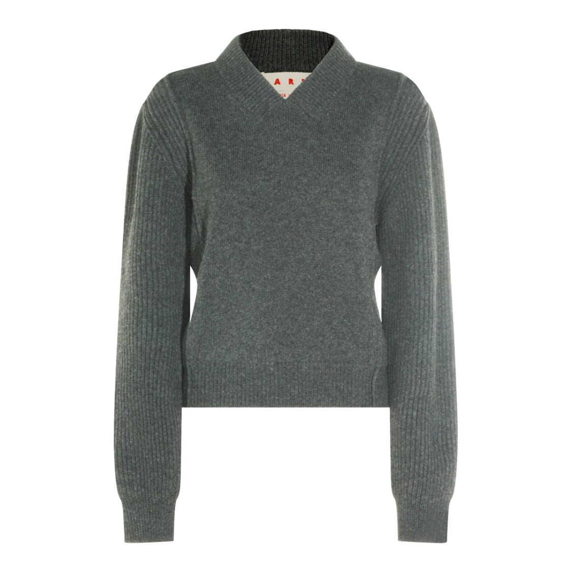 Marni Textured Wool Knit Sweater With V-Neckline And Ribbed Accents
