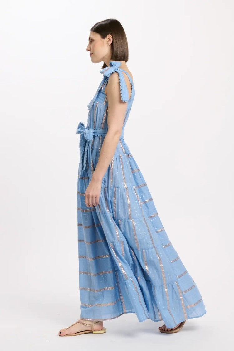 Miss June Long Aly Dress In Striped Cotton Lurex Blue