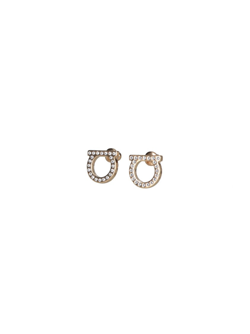 Ferragamo Gold Gancini Brass Rhinestone Earrings
