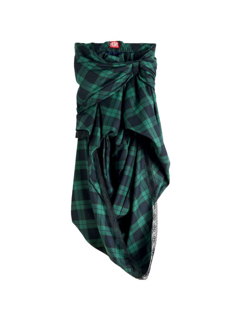 Diesel Draped Asymmetrical Skirt In Green And Black Plaid