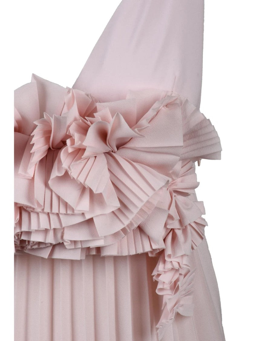 P.A.R.O.S.H. Pink Pleated Ruffled Polyester Maxi Dress
