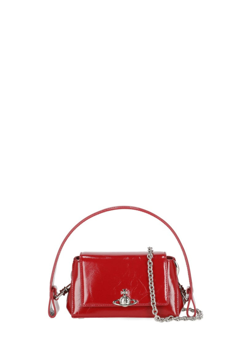 Vivienne Westwood Red Rectangular Patent Leather Orb Logo Shoulder Bag