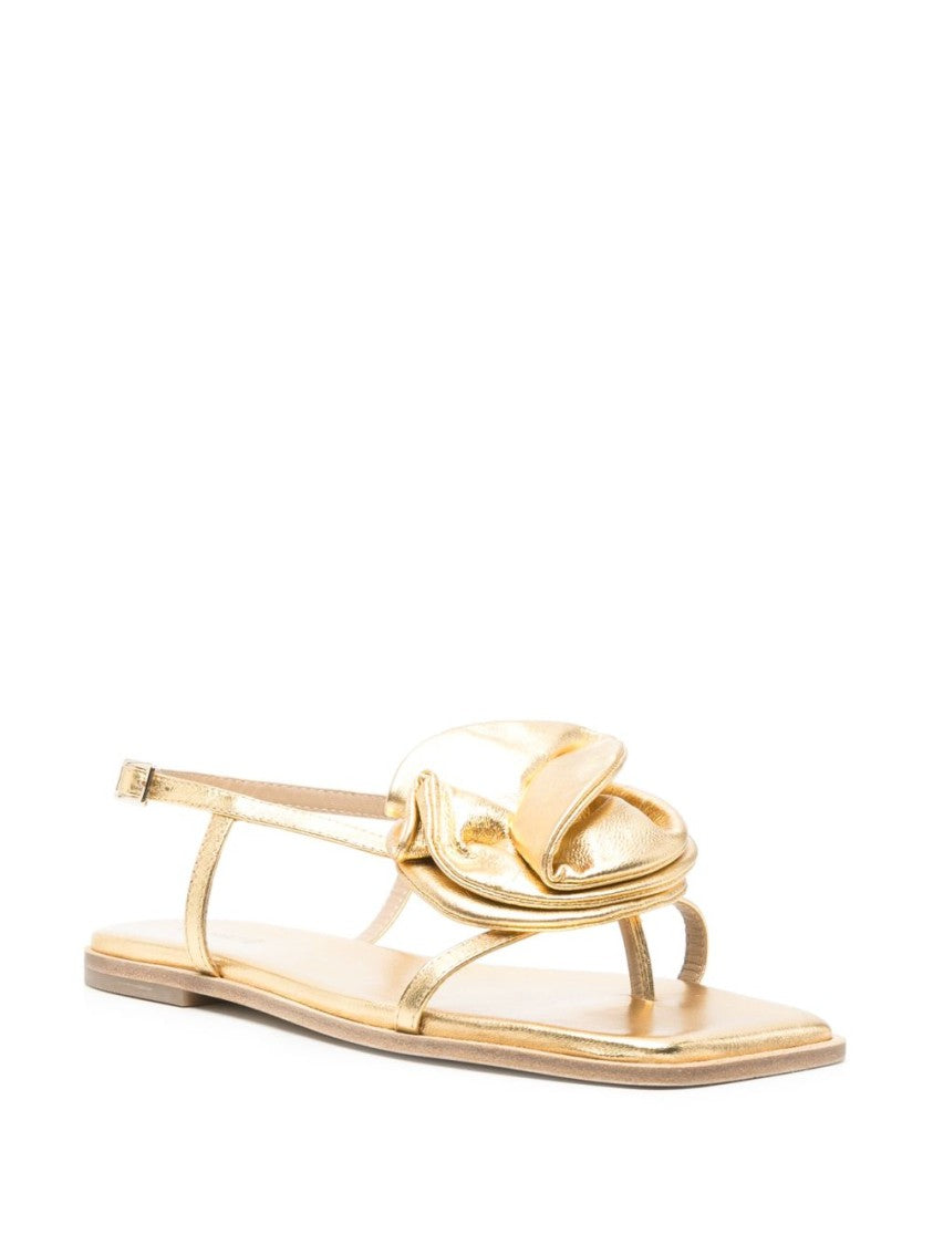 Vic Matié Gold-Tone Floral Appliqué Buckle Flat Sandals