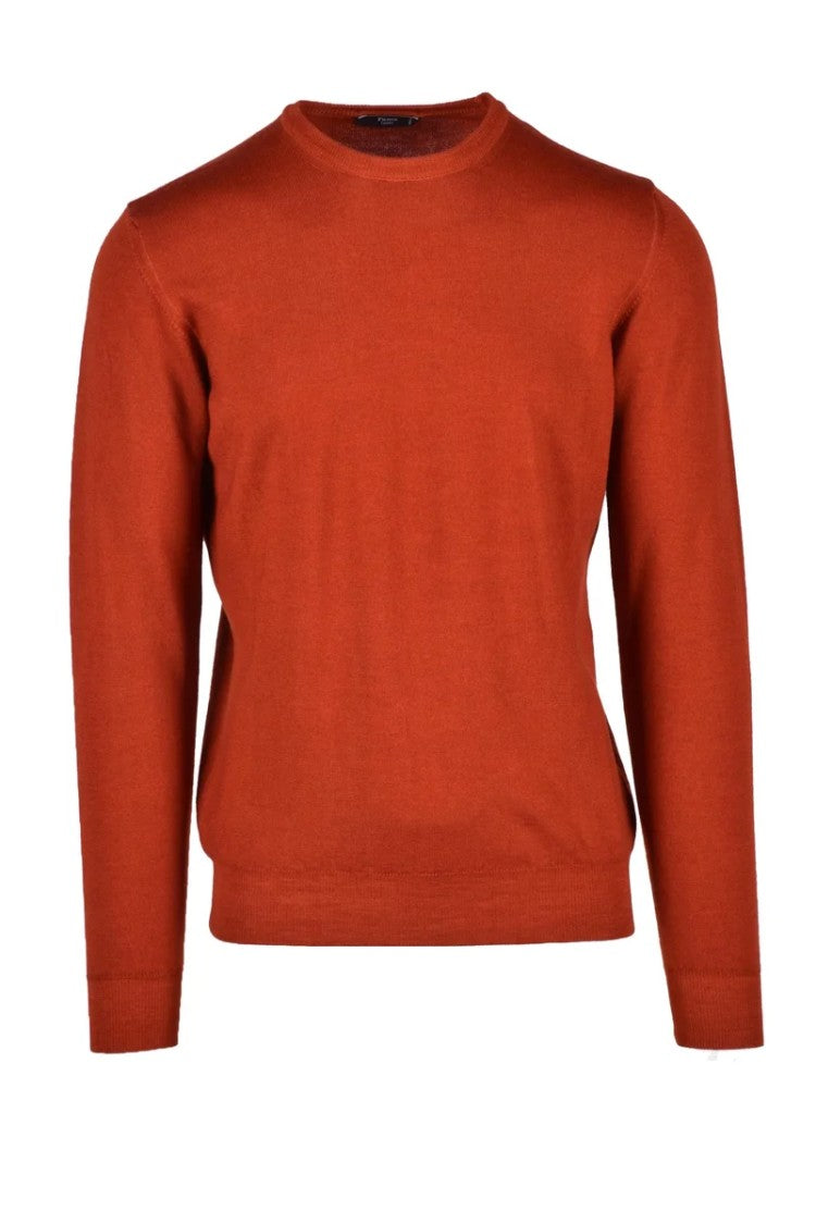 Fama Orange Crewneck Merino Wool Sweater